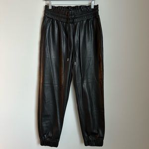 7 For All Mankind Black Faux Leather Joggers Size Medium